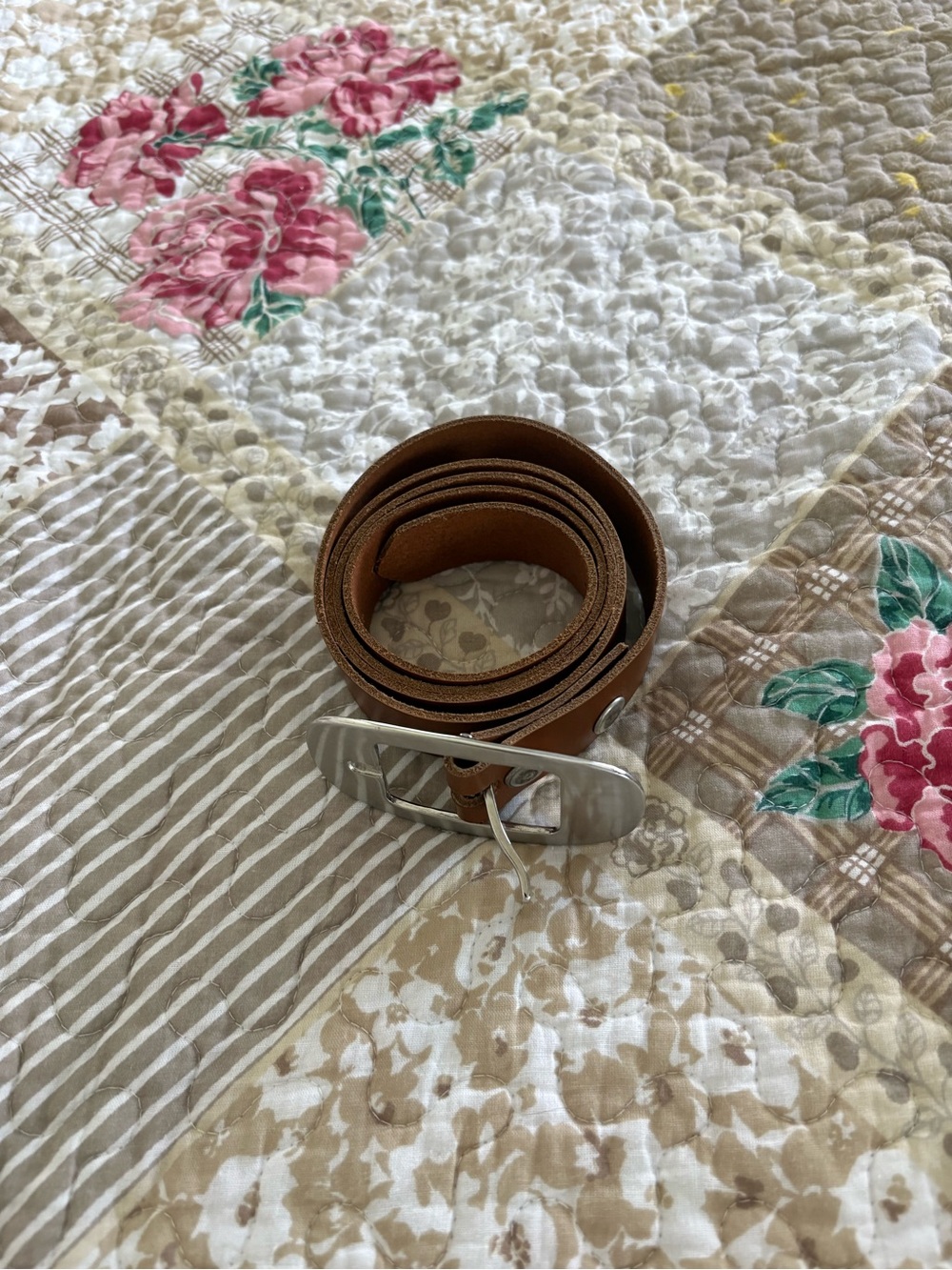FRONHOFER Women’s Cognac Brown Leather Belt Silver Oval Buckle Sz XL 38/40
